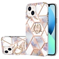 iPhone 15 Plus Marble Pattern IMD TPU-skal med Ringhållare - Lila / Vit